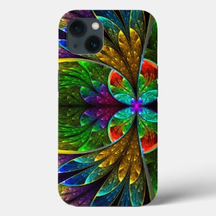 Abstract bloemmotief in glas-in-loodpatroon iPhone 13 hoesje