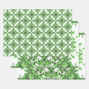Abstract Bloemmotief in zwart groen op wit Inpakpapier Vel