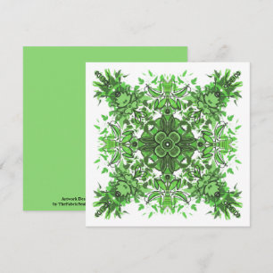 Abstract bloemmotief in zwart groen op wit kaart