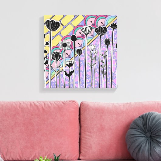 Abstract bloemmotief met geometrische achtergrond canvas afdruk (Insitu (Woonkamer))