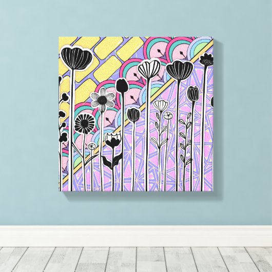 Abstract bloemmotief met geometrische achtergrond canvas afdruk (Insitu (Houten vloer))