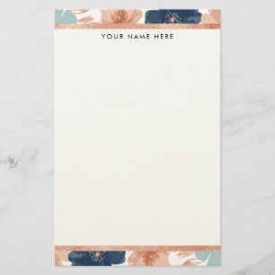 Abstract bloemmotief met roze gouden rand briefpapier