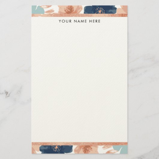 Abstract bloemmotief met roze gouden rand briefpapier (Voorkant)