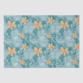 Abstract bloemmotief sinaasappel blauwgroen tissuepapier