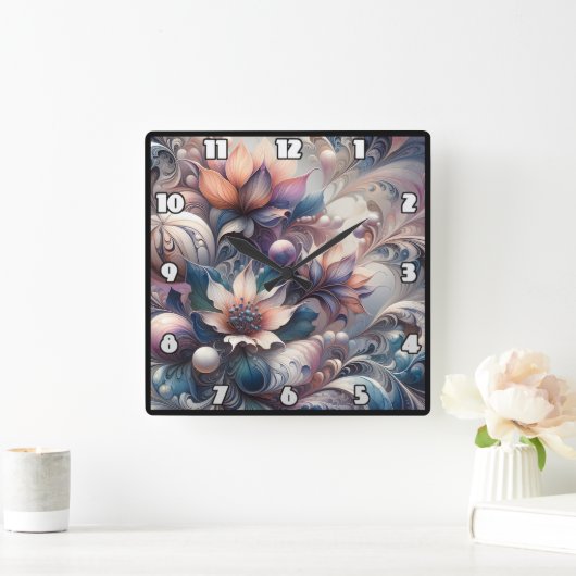 Abstract bloemontwerp met wervelingen en parels vierkante klok (Huis)