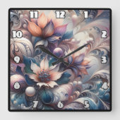 Abstract bloemontwerp met wervelingen en parels vierkante klok (Voorkant)