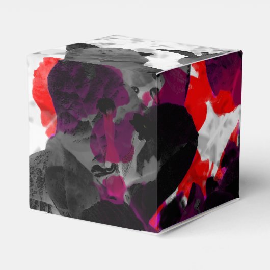 Abstract bloemontwerp - rood en paars boven wit bedankdoosjes (Achterkant)