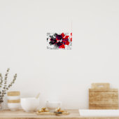 Abstract bloemontwerp - rood en paars boven wit poster (Keuken)