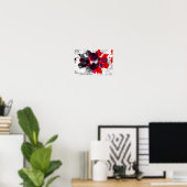 Abstract bloemontwerp - rood en paars boven wit poster (Thuiskantoor)