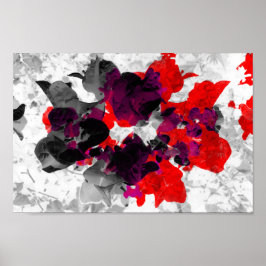 Abstract bloemontwerp - rood en paars boven wit poster