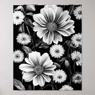 Abstract bloempatroon. Zilver grijze fantasie Poster