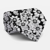 Abstract bloempatroon zwart-wit stropdas (Opgerold)