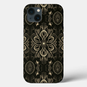 Abstract bloemzwart en goud iPhone 13 hoesje