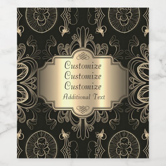 Abstract bloemzwart en goud wijn etiket (Enkel label)