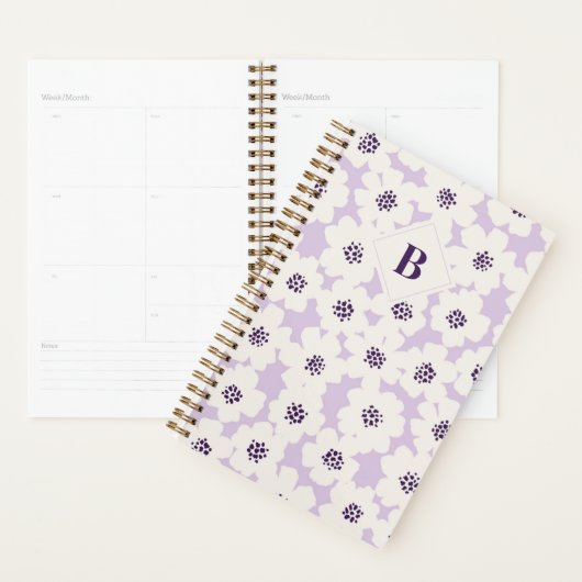 Abstract blokvormig bloemenlavendelmonogram planner (Display)