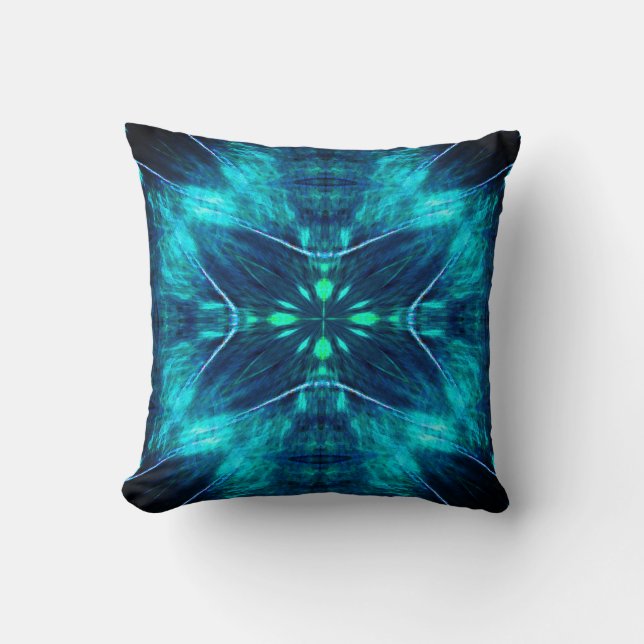 Abstract Bloom Aqua en Blauw Fractal Design Kussen (Voorkant)