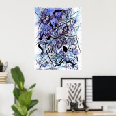 Abstract Blue Black Brushstrokes Splashes Wall Art Poster (Thuiskantoor)