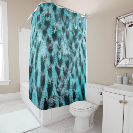 Abstract blue feather pattern douchegordijn (In situ)