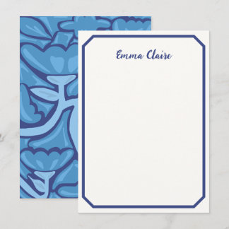 Abstract Blue Floral Patterned Note Card Notitiekaartje