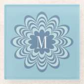 Abstract Blue Flower Custom Monogram Initiaal Glazen Onderzetter (Voorkant)
