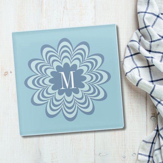 Abstract Blue Flower Custom Monogram Initiaal Glazen Onderzetter