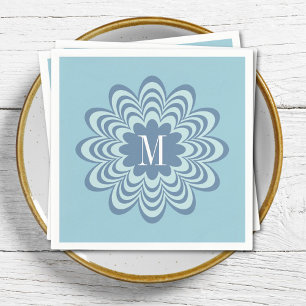 Abstract Blue Flower Custom Monogram Initiaal Servet