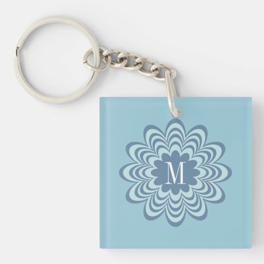 Abstract Blue Flower Custom Monogram Initiaal Sleutelhanger (Voorkant)