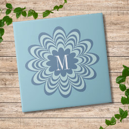 Abstract Blue Flower Custom Monogram Initiaal Tegeltje