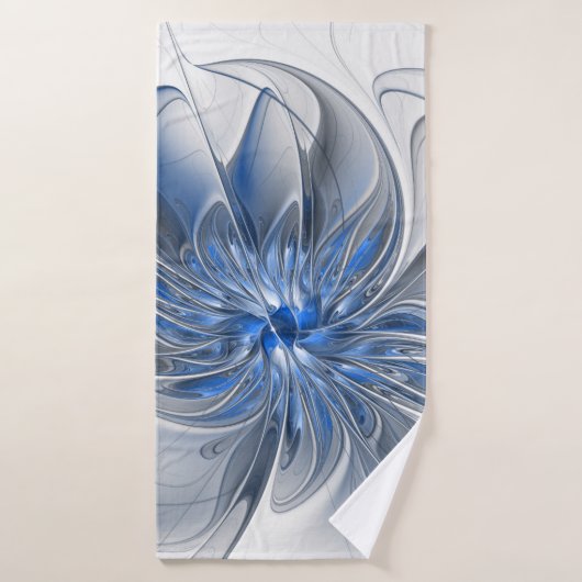 Abstract Blue Gray Watercolor Fractal Art Flower (Serviette de bain)