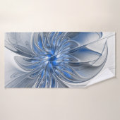 Abstract Blue Gray Watercolor Fractal Art Flower (Serviette de bain)