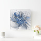 Abstract Blue Gray Watercolor Fractal Art Flower Vierkante Klok (Huis)