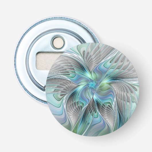 Abstract Blue Green Butterfly Fantasy Fractal Art Button Flesopener (Voorkant)