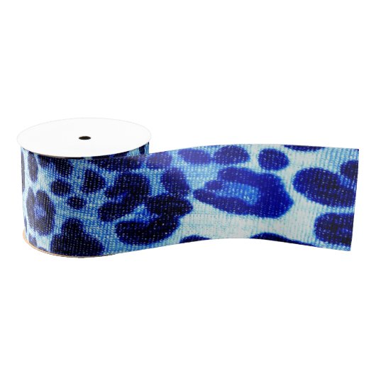 Abstract Blue Hipster Cheetah Animal Print Grosgrain Lint (Spoel)