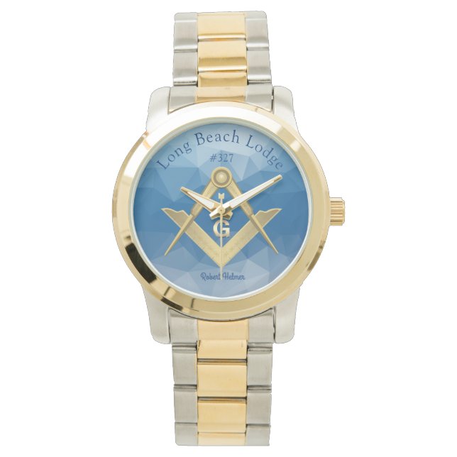 Abstract Blue Masonic Monogrammed Horloge (Voorkant)