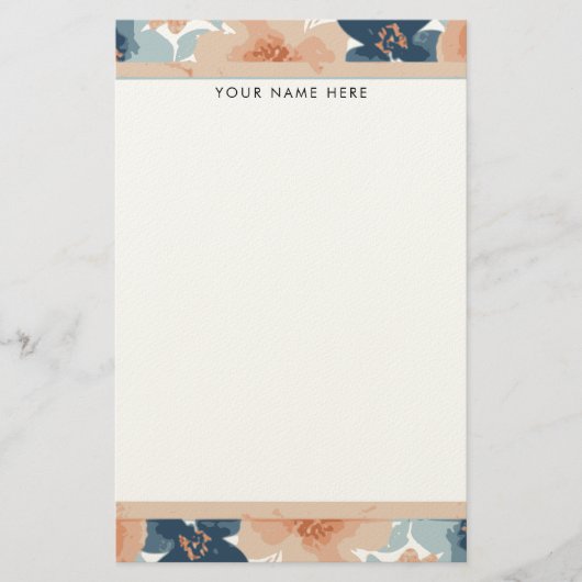 Abstract Blue, Peach, Orange Floral Briefpapier (Voorkant)