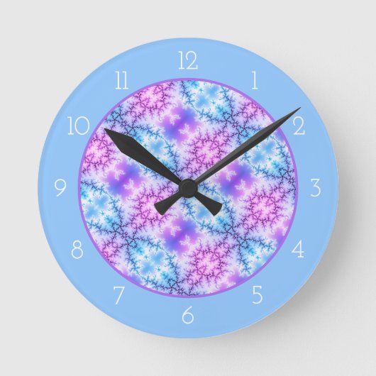 Abstract blue purple snowflake pattern blue border ronde klok (Voorkant)