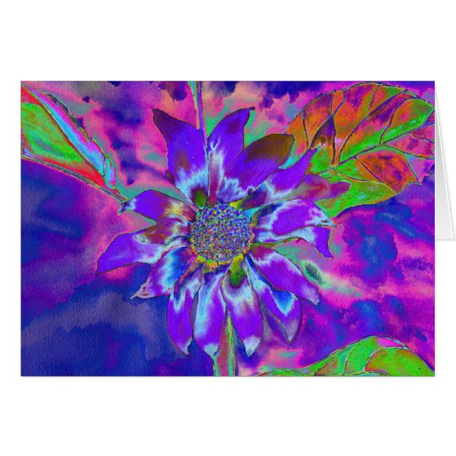 Abstract blue purple sunflower | retro funky  (Devant Horizontal)