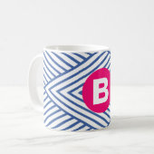 Abstract Blue Stripey Pattern Pink Monogram Koffiemok (Voorkant links)