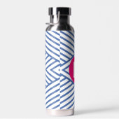 Abstract Blue Stripey Pattern Pink Monogram Waterfles (Rechts)