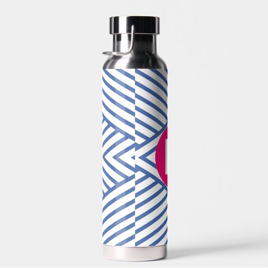 Abstract Blue Stripey Pattern Pink Monogram Waterfles (Rechts)