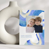 Abstract Blue Swirl Two Photo Happy Hanukkah