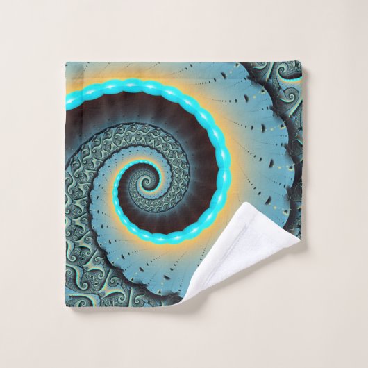 Abstract Blue Turquoise Oranje Fractal Art Spiral Bad Handdoek (Wasdoekje)