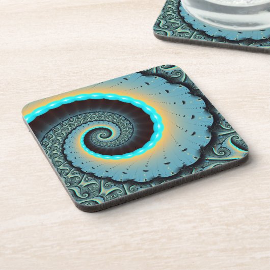 Abstract Blue Turquoise Oranje Fractal Art Spiral Bier Onderzetter (Linkerzijde)