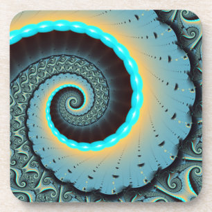 Abstract Blue Turquoise Oranje Fractal Art Spiral Bier Onderzetter