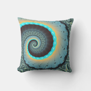 Abstract Blue Turquoise Oranje Fractal Art Spiral Buitenkussen