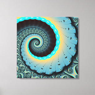 Abstract Blue Turquoise Oranje Fractal Art Spiral Canvas Afdruk