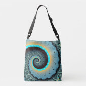 Abstract Blue Turquoise Oranje Fractal Art Spiral Crossbody Tas (Achterkant)