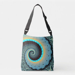 Abstract Blue Turquoise Oranje Fractal Art Spiral Crossbody Tas
