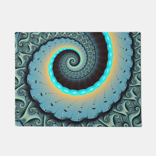 Abstract Blue Turquoise Oranje Fractal Art Spiral Deurmat (Voorkant)