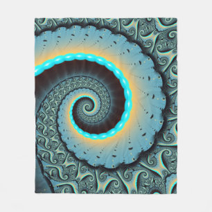 Abstract Blue Turquoise Oranje Fractal Art Spiral Fleece Deken